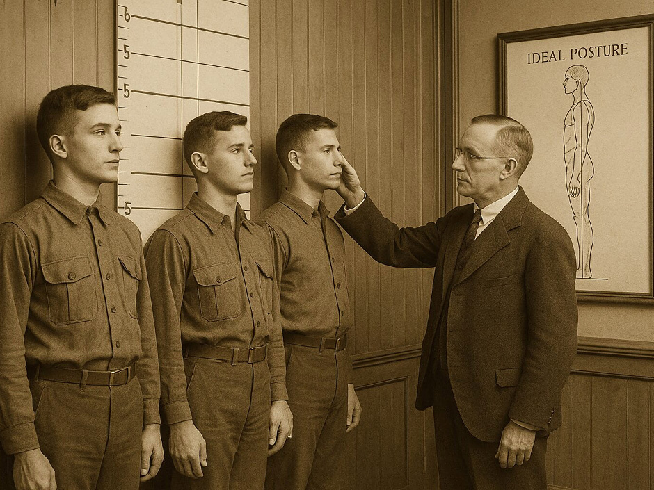 Young men being checked for posture
