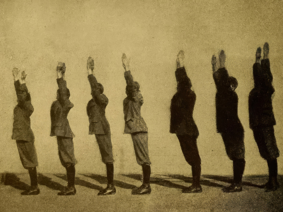 Men standing straight in a row